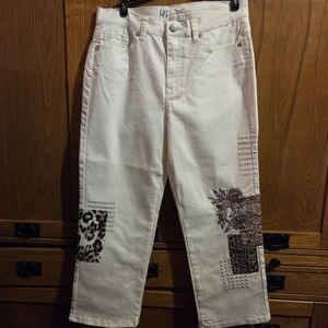 DG2 Diane Gilman Women's White Patchwork Embroidered Jeans Size 10T